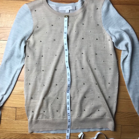 Loft Tan & gray lightweight embellished sweater SP - Picture 4 of 4
